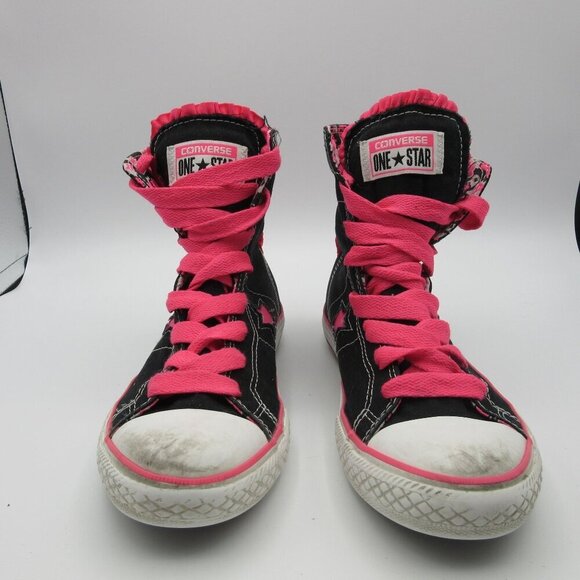 Converse One Star High Top Sneakers Black Pink Skull Hearts Shoes Girls 3 - Picture 2 of 8